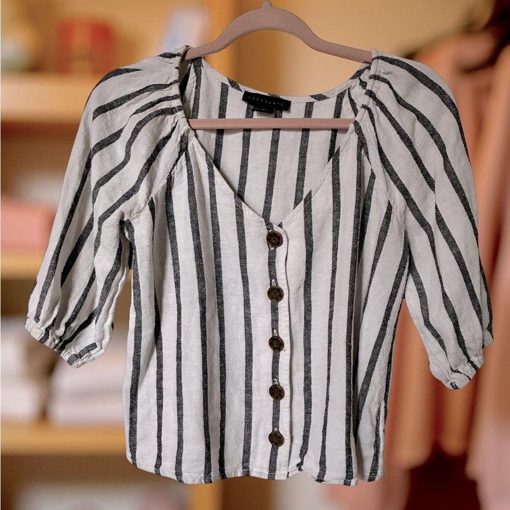 Sanctuary Black and White Puff Sleeve Blouse